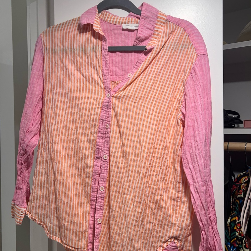Beachlunchlounge Pink and Orange Long Sleeve Button Down Shirt